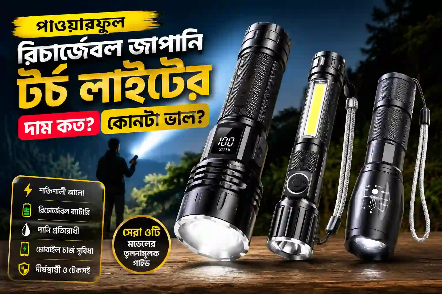 পাওয়ারফুল রিচার্জেবল জাপানি টর্চ লাইটের দাম কত কোনটা ভাল - Horekmal BD
