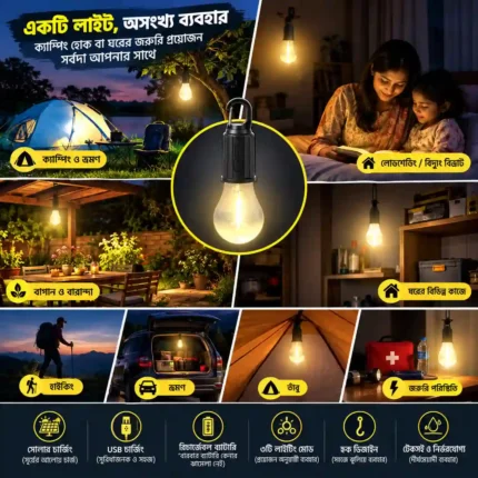 Best Price for Solar Rechargeable Hooked Camping Light in BD